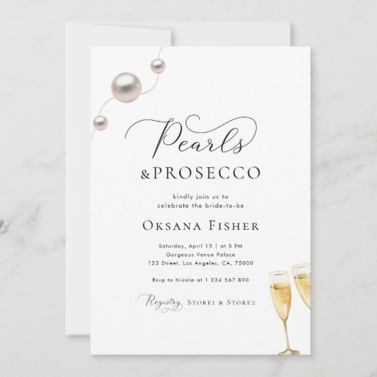 Parels & Prosecco Vrijgezellenfeest Minimalistisch Kaart (Voorkant)