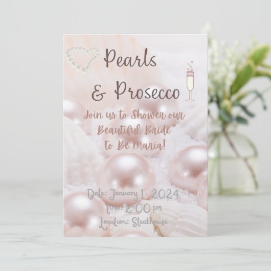 Parels & Prosecco Vrijgezellenfeest Uitnodigen Kaart (Staand voorkant)