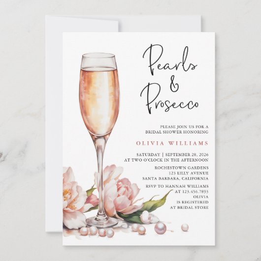 Parels & Prosecco Waterverf Vrijgezellenfeest Kaart (Voorkant)