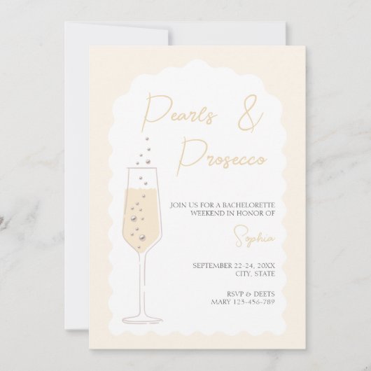 Parels & Prosecco Wavy Arch Bachelorette Weekend Kaart (Voorkant)