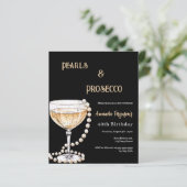 Parels Prosecco zwart goud uitnodiging voor verjaa (Staand voorkant)