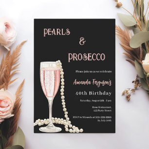 Parels Prosecco zwart roze verjaardag Kaart