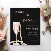 Parels Prosecco zwart roze verjaardagsuitnodiging
