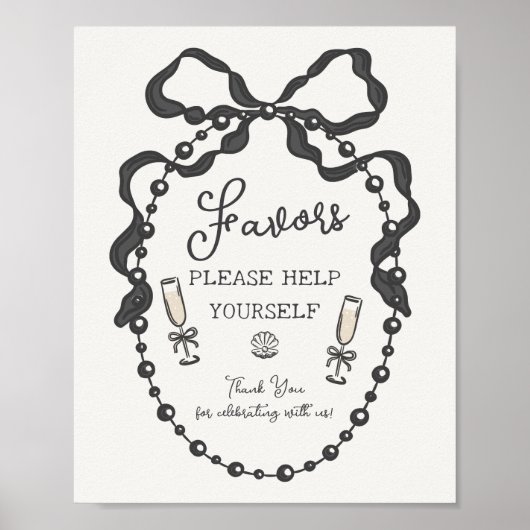 Parels & Prosecco Zwarte Coquette Bow Favors Poster (Voorkant)