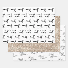 Parels & Prosecco Zwarte Lint Bruidsdiner Inpakpapier Vel