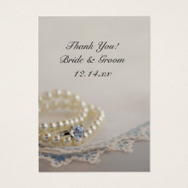 Parels, Ring en Blauw Kant Bruiloft Favor Labels Visitekaartjes