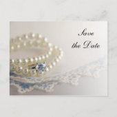 Parels, Ring en Blue Lace Wedding Save the Date Aankondigingskaart (Voorkant)