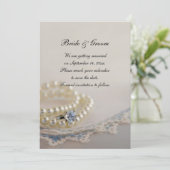 Parels, Ring en Blue Lace Wedding Save the Date Kaart (Staand voorkant)