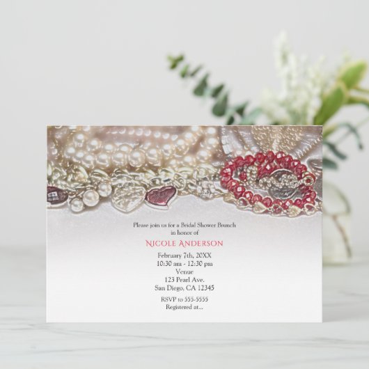 Parels & Rode Valentijn Liefde Juwelen Vrijgezelle Kaart (Staand voorkant)