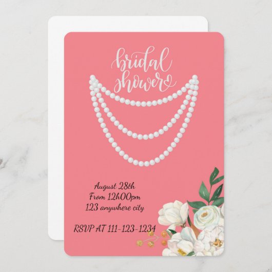 Parels roze bruids douche uitnodiging (Voorkant / Achterkant)