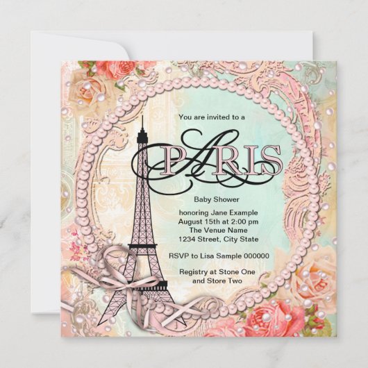  Parels Roze Parijs Baby shower Kaart (Voorkant)