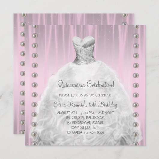 Parels Roze Quinceanera Kaart (Voorkant / Achterkant)