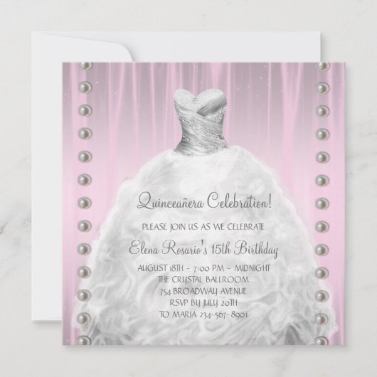 Parels Roze Quinceanera Kaart (Voorkant)