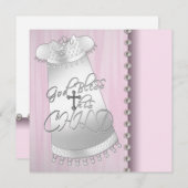 Parels Roze Wit Baby Meisje Doop Uitnodiging (Voorkant / Achterkant)