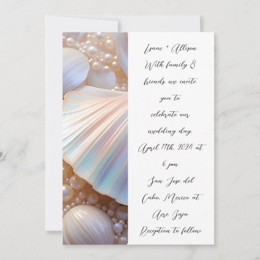 Parels Schelpen Elegante klassieke bruiloft uitnod Kaart (Voorkant)