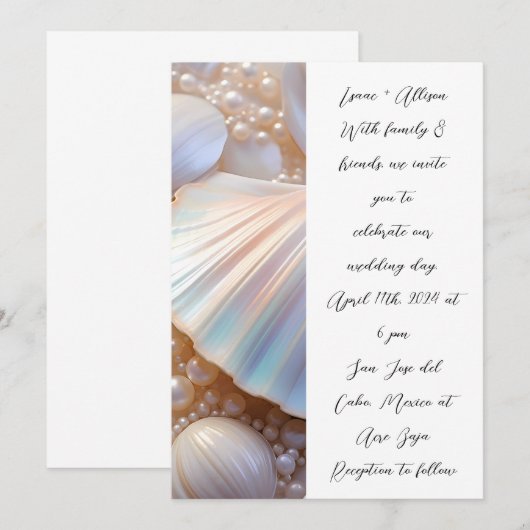 Parels Schelpen Elegante klassieke bruiloft uitnod Kaart (Voorkant / Achterkant)