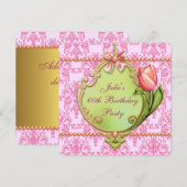 Parels Tulpen Roze Damast Vrouwen Elk nummer Kaart (Voorkant / Achterkant)