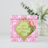 Parels Tulpen Roze Damast Vrouwen Elk nummer Kaart (Staand voorkant)