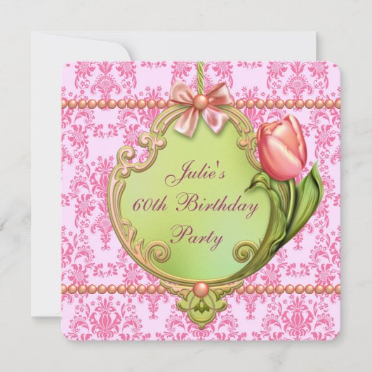 Parels Tulpen Roze Damast Vrouwen Elk nummer Kaart (Voorkant)