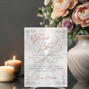 Parels Wit - Vintage Frame & Tiara Quinceanera Bedankkaart