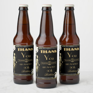 Parels Witte Bloemen Art Deco Gatsby 20s Verjaarda Bier Etiket