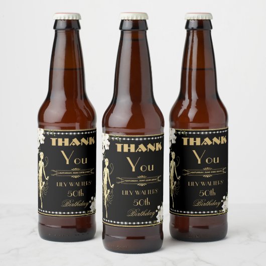 Parels Witte Bloemen Art Deco Gatsby 20s Verjaarda Bier Etiket (Flessen)