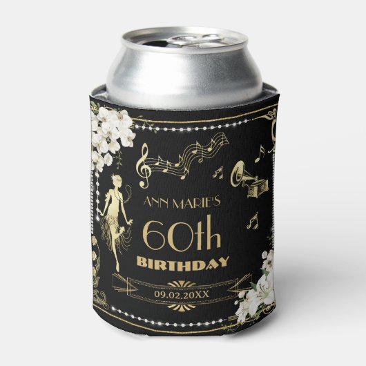 Parels Witte Bloemen Art Deco Gatsby 20s Verjaarda Blikjeskoeler (Blikje Voorkant)