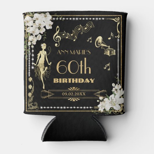 Parels Witte Bloemen Art Deco Gatsby 20s Verjaarda Blikjeskoeler (Voorkant)