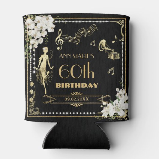 Parels Witte Bloemen Art Deco Gatsby 20s Verjaarda Blikjeskoeler (Achterkant)