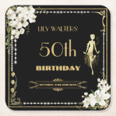 Parels Witte Bloemen Art Deco Gatsby 20s Verjaarda Kartonnen Onderzetters (Voorkant)