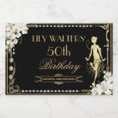 Parels Witte Bloemen Art Deco Gatsby 20s Verjaarda Likeurfles Etiket (Enkel label)