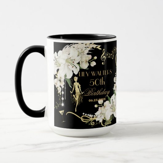 Parels Witte Bloemen Art Deco Gatsby 20s Verjaarda Mok (Links)