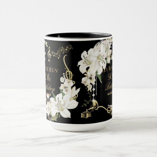 Parels Witte Bloemen Art Deco Gatsby 20s Verjaarda Mok (Midden)