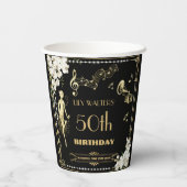 Parels Witte Bloemen Art Deco Gatsby 20s Verjaarda Papieren Bekers (Achterkant)