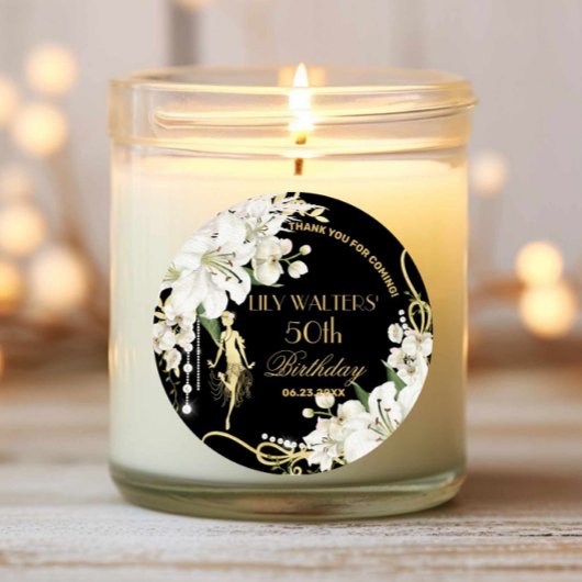 Parels Witte Bloemen Art Deco Gatsby 20s Verjaarda Ronde Sticker