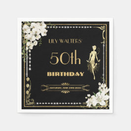 Parels Witte Bloemen Art Deco Gatsby 20s Verjaarda Servet