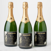 Parels Witte Bloemen Art Deco Gatsby 20s Verjaarda Sparkling Wijnetiket (Flessen)