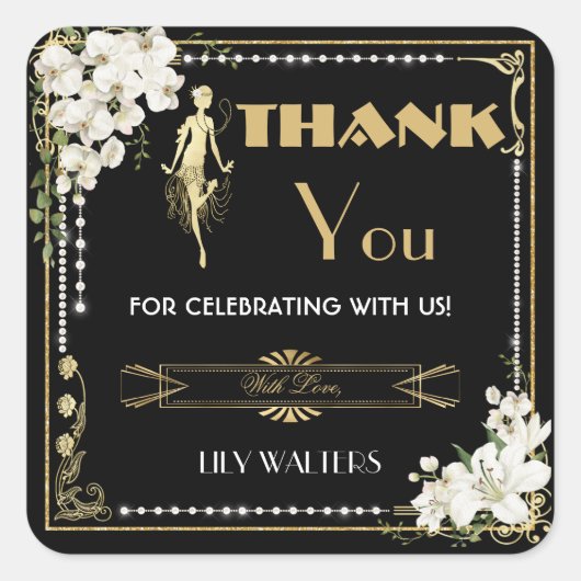 Parels Witte Bloemen Art Deco Gatsby 20s Verjaarda Vierkante Sticker (Voorkant)