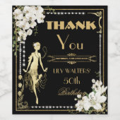 Parels Witte Bloemen Art Deco Gatsby 20s Verjaarda Wijn Etiket (Enkel label)