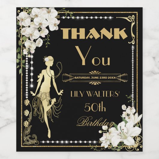 Parels Witte Bloemen Art Deco Gatsby 20s Verjaarda Wijn Etiket (Enkel label)