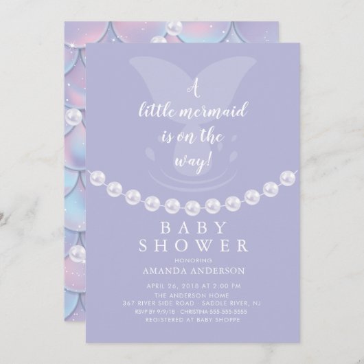 Parels & Zeemeermin Baby shower Uitnodiging (Voorkant / Achterkant)