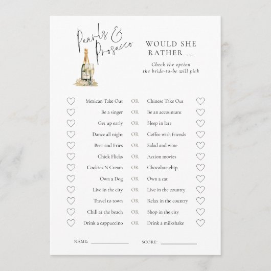 Parels zou ze liever Vrijgezellenfeest spel Kaart (Voorkant)