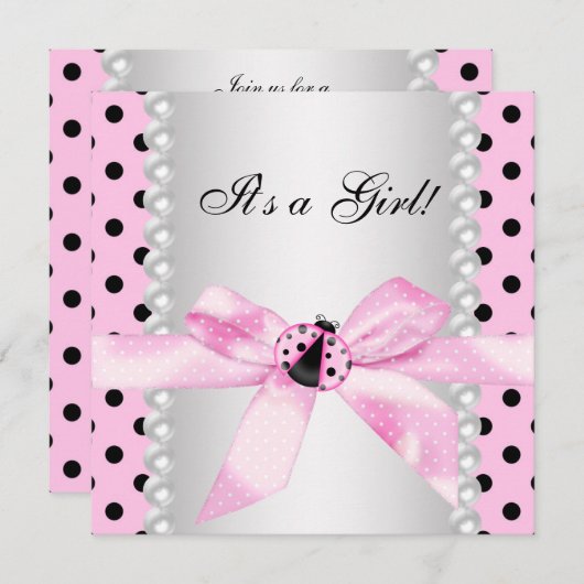 Parels Zwart Roze lieveheersbeestje Baby Meisje Do Kaart (Voorkant / Achterkant)