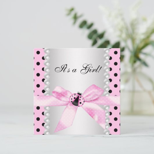 Parels Zwart Roze lieveheersbeestje Baby Meisje Do Kaart (Staand voorkant)