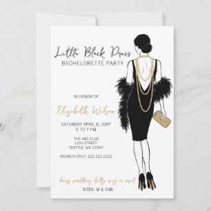 Parels Zwarte Jurk Hoge Hakken Bachelorette Feest Kaart
