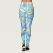 Parelsachtig Aqua & Goud Vloeibare Marmer Leggings (Achterkant)