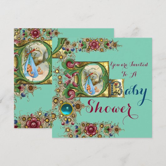 PARELTJES EN BLAUWE VLOEISTONIJN BABY SHOWER KAART (Voorkant / Achterkant)