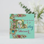 PARELTJES EN BLAUWE VLOEISTONIJN BABY SHOWER KAART (Staand voorkant)