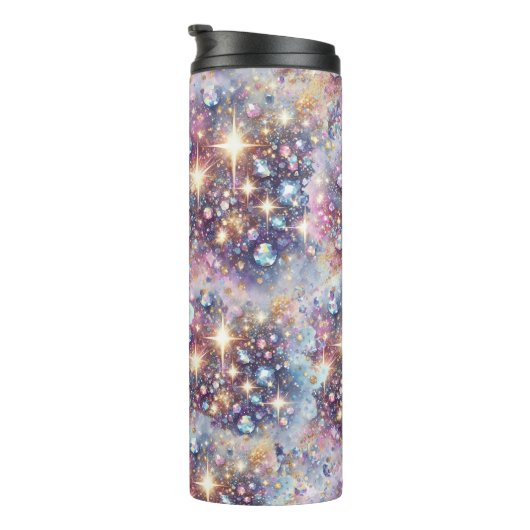 Pareltjes en glitter, in paarse blauw en roze thermosbeker (Geroteerd rechts)