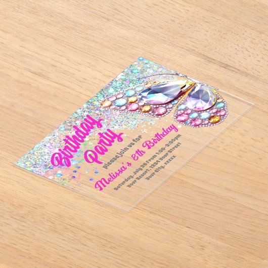 Pareltjes vlinder verjaardagsuitnodiging acryl uitnodigingen (Laagn)